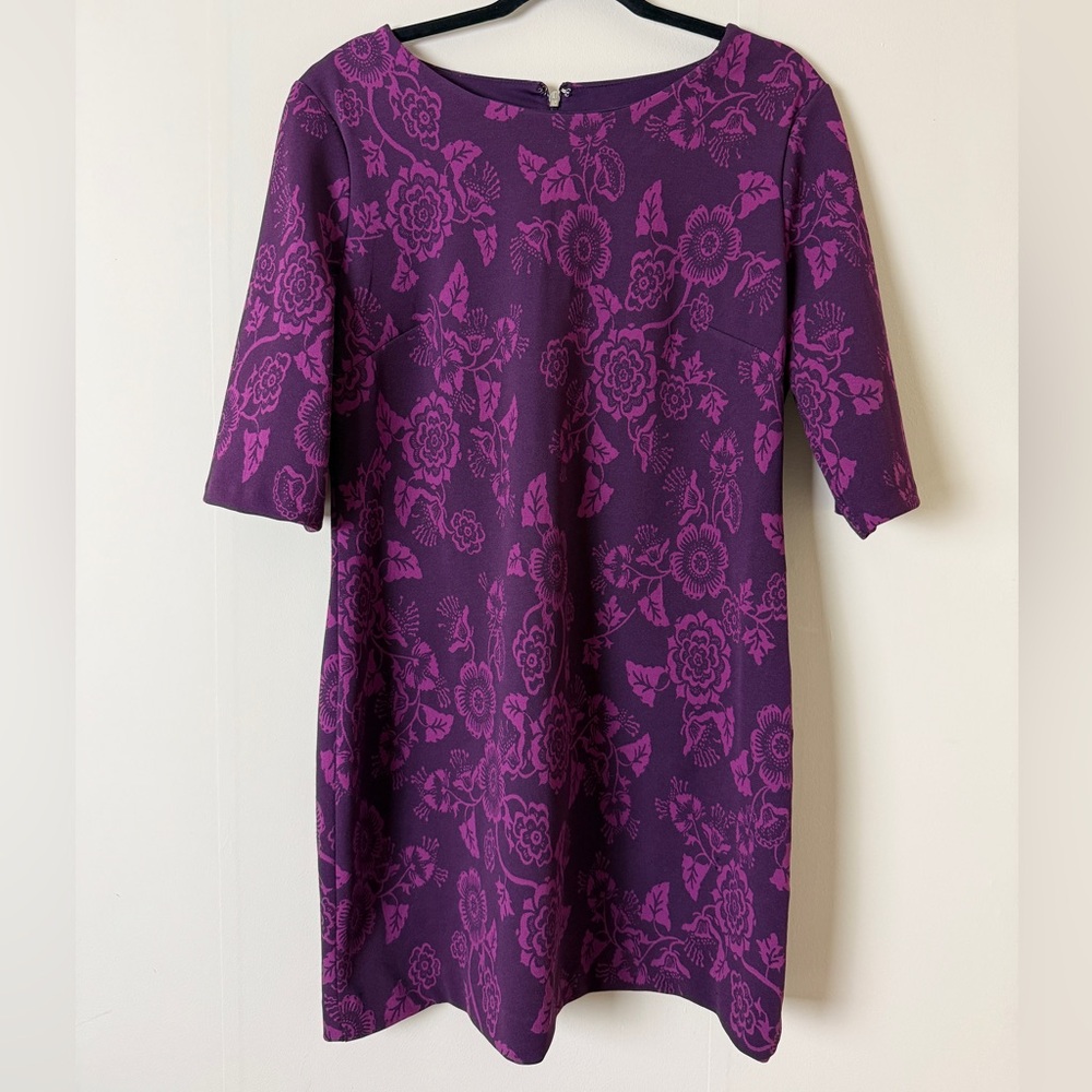 TOMMY HILFIGER Women Size 14 Purple Floral Crew Neck Dress
